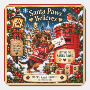 Pegatinas cuadradas de Navidad de Dachshund Santa
