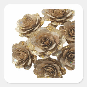 Pegatinas cuadradas de oro llamativo ROSAS DORADAS