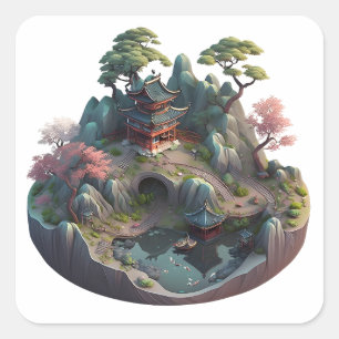 Pegatinas cuadradas de paisaje de fantasía chino 3