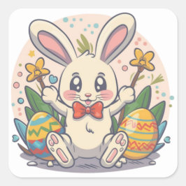 Pegatinas cuadradas del conejo de Pascua coloridas