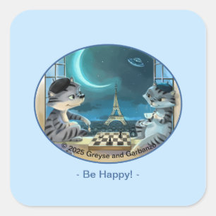 Pegatinas cuadradas Feliz Torre Eiffel Gatos - Noc