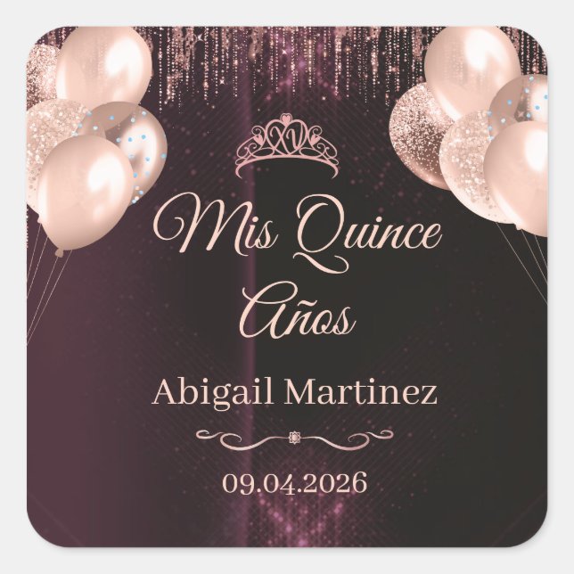 Pegatinas cuadradas personalizadas para Quinceañer (Anverso)