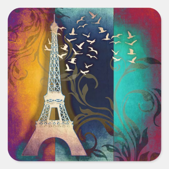 Pegatinas cuadrados de arte de la torre Eiffel de  (Anverso)