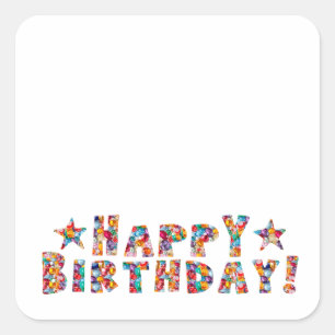 Pegatinas cuadrados FELIZ CUMPLEAÑOS