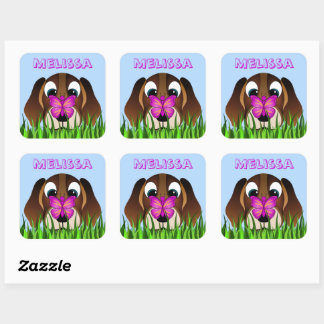Pegatinas Cute Beagle Puppy Dog Butterfly Square