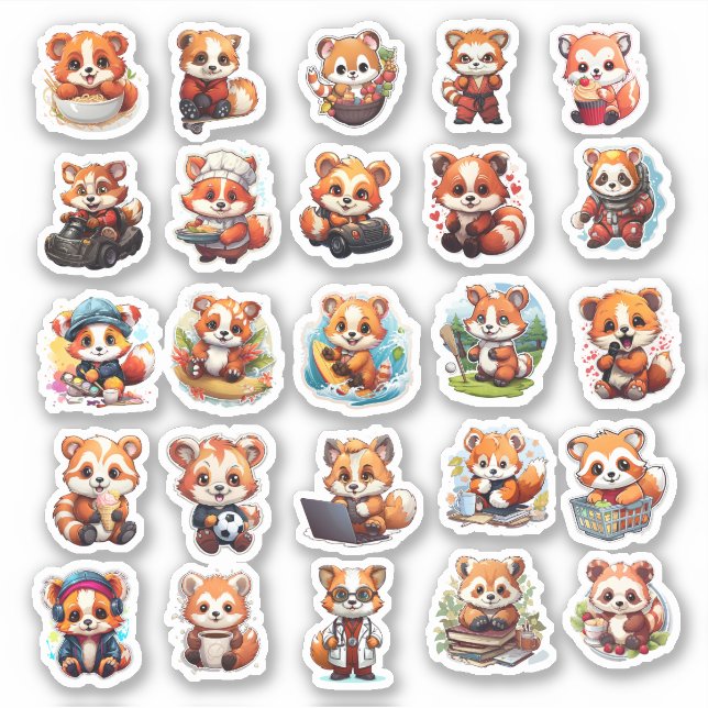 Pegatinas Cute Red Panda, paquete de valor 25 Pega (Anverso)
