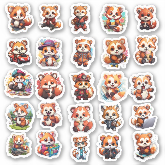 Pegatinas Cute Red Panda, paquete de valor 25 Pega (Anverso)