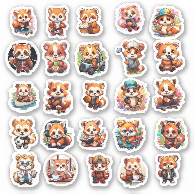 Pegatinas Cute Red Panda, paquete de valor 25 Pega (Anverso)
