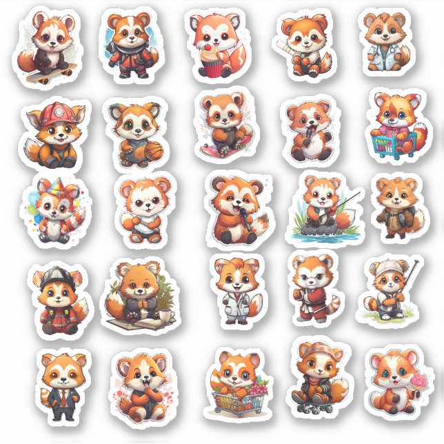 Pegatinas Cute Red Panda, paquete de valor 25 Pega (Anverso)