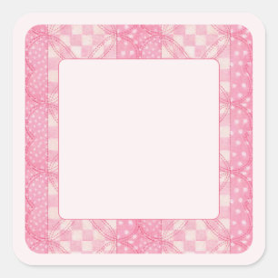 Pegatinas de 1,5" cuadrado de CORAZÓN PINK QUILT /