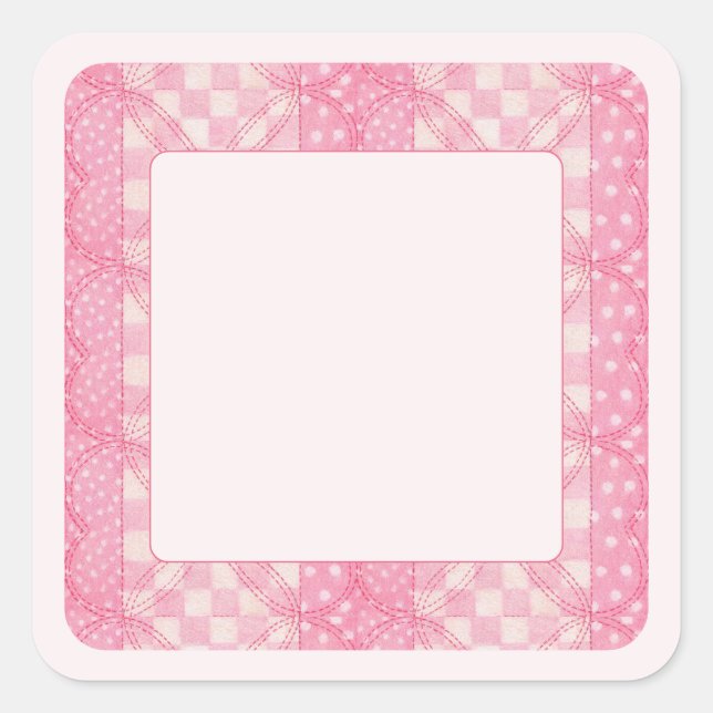Pegatinas de 1,5" cuadrado de CORAZÓN PINK QUILT / (Anverso)