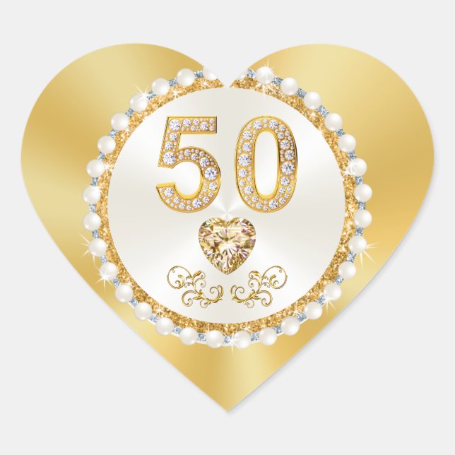 Pegatinas de 50 años con forma de corazón pequeño (Anverso)