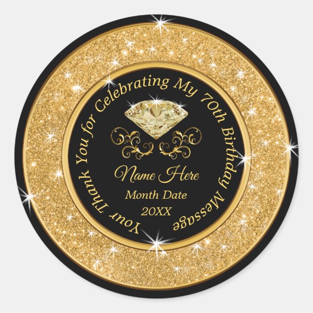 Pegatinas de 70 Años Elegantes en Negro y Oro (Anverso)