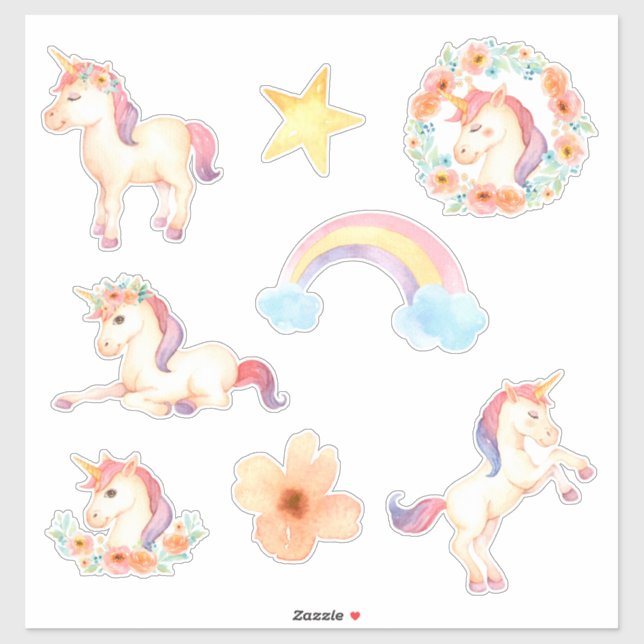 Pegatinas de acuarela de Unicorn (Hoja)