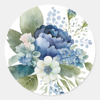 Pegatinas de Acuarela Floral Azul, Sellos de Sobre