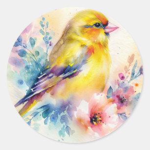 Pegatinas de Acuarela Floral Pájaro Amarillo