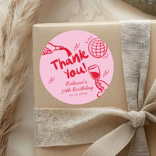 Pegatinas de agradecimiento Cumpleaños Retro Rosa
