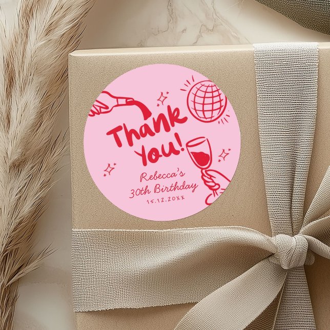 Pegatinas de agradecimiento Cumpleaños Retro Rosa  (Subido por el creador)