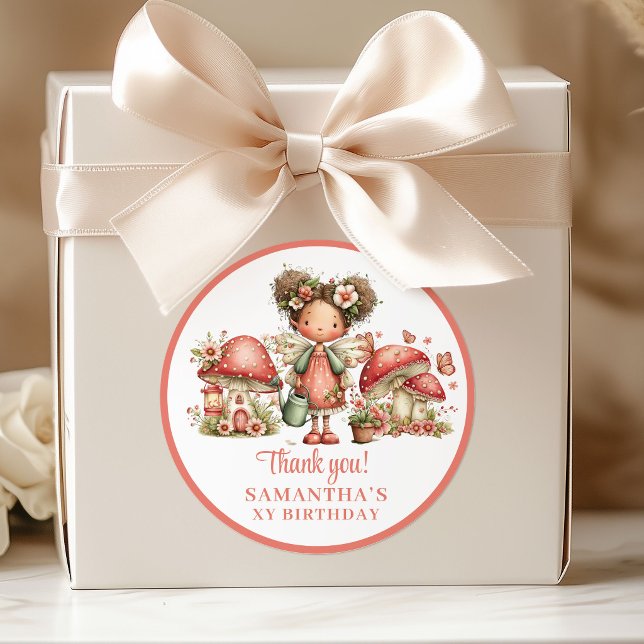 Pegatinas de agradecimiento de cumpleaños de encan (Delightful Pink Fairy Birthday Thank You Stickers)