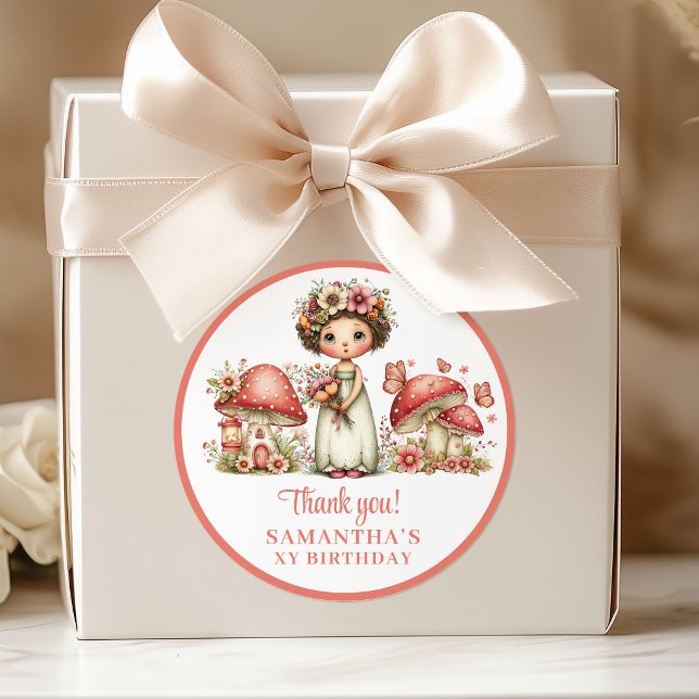 Pegatinas de agradecimiento de cumpleaños de hada  (Pink Whimsy Fairy 1st Birthday Thank You Stickers)