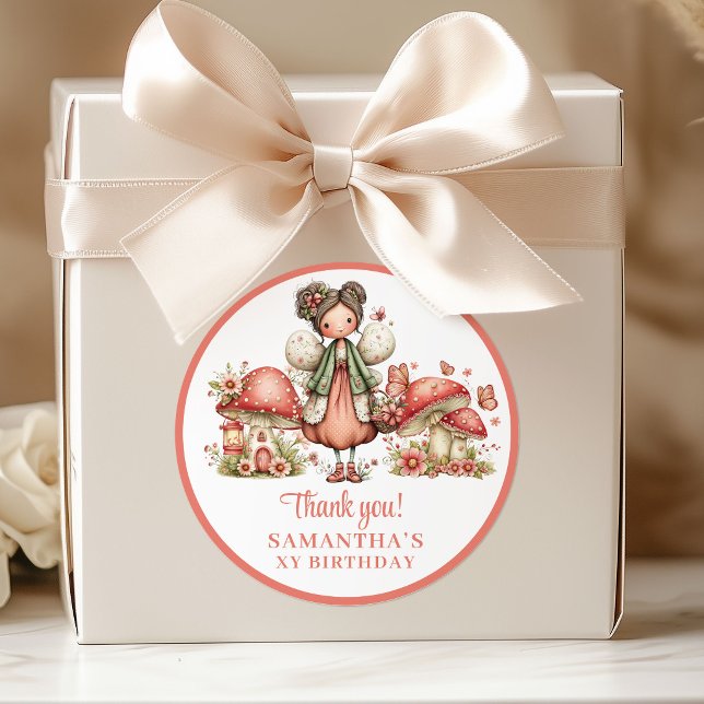 Pegatinas de agradecimiento de cumpleaños de hada  (Charming Blush Fairy Birthday Thank You Stickers)