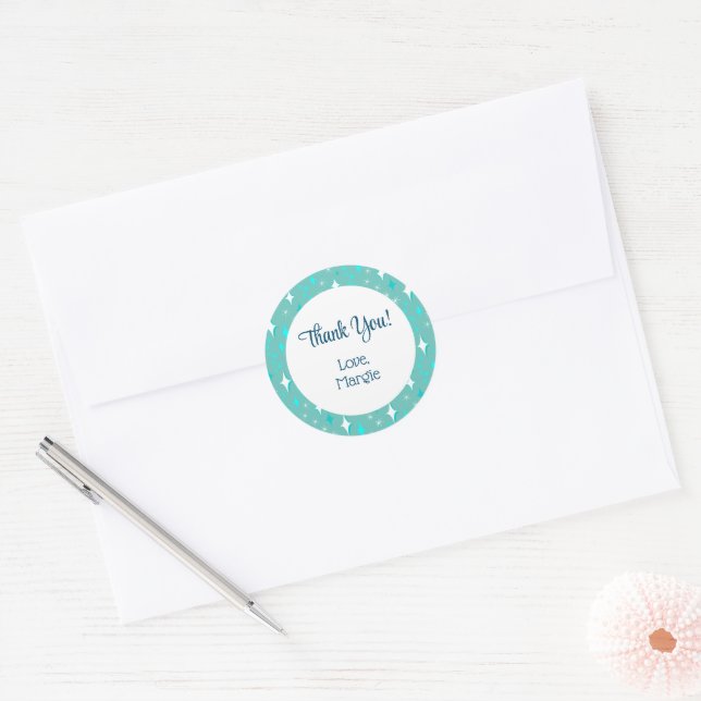 Pegatinas de agradecimiento editables Retro Teal W (Sobre)