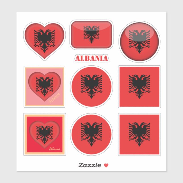 Pegatinas de Albania y Bandera Albanesa, Corazón/D (Hoja)