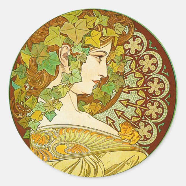 Pegatinas de Alphonse Mucha Laurel (Anverso)