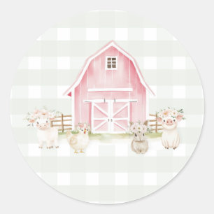Pegatinas de Animales de Granja en Acuarela Rosa p
