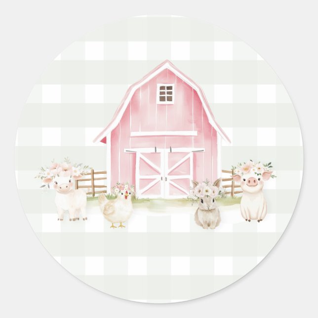 Pegatinas de Animales de Granja en Acuarela Rosa p (Anverso)