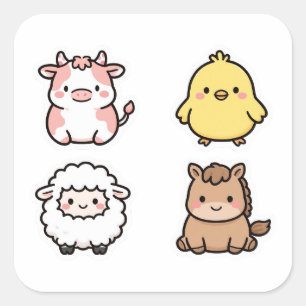 Pegatinas de animales de granja lindos 4 unidades