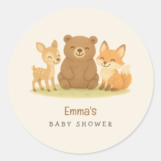 Pegatinas de Animales del Bosque para Baby Shower (Anverso)