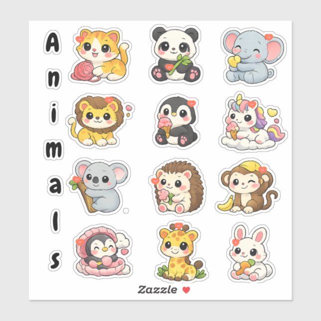 Pegatinas de Animales Kawaii para Recompensar a lo (Hoja)
