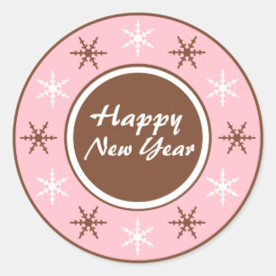 Pegatinas de Año Nuevo Chocolate Brown & Pink Happ