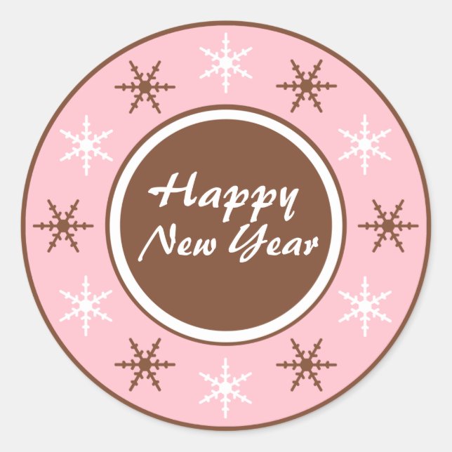Pegatinas de Año Nuevo Chocolate Brown & Pink Happ (Anverso)