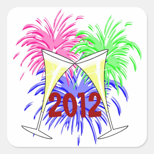 Pegatinas de Año Nuevo de Champagne y Fire Works (Anverso)