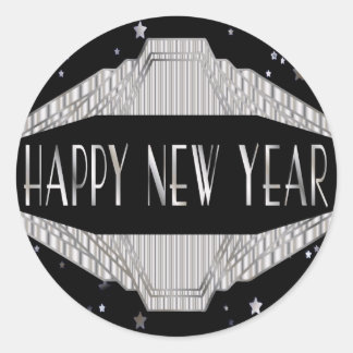 Pegatinas de Año Nuevo Feliz de Año Negro y Plata