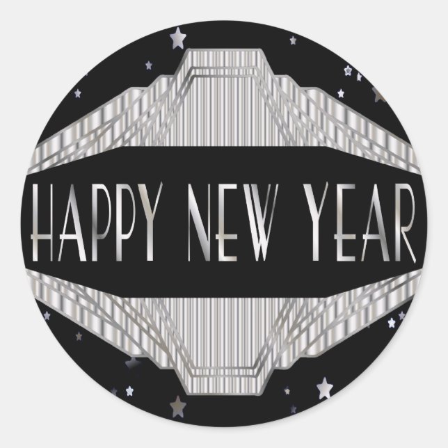 Pegatinas de Año Nuevo Feliz de Año Negro y Plata  (Anverso)