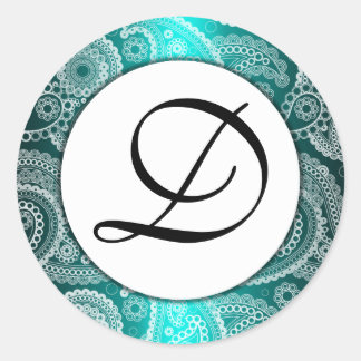 Pegatinas de Aqua Monogrammed White Lace Paisley