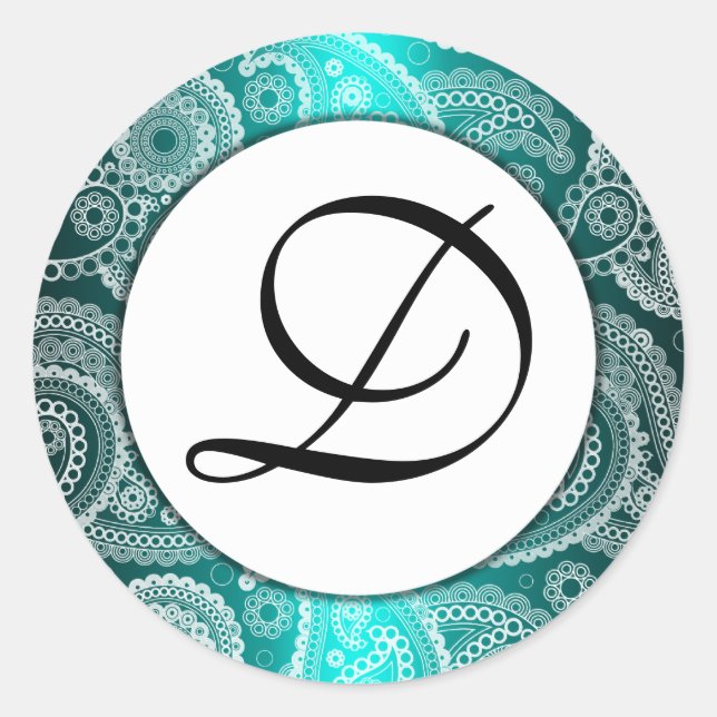 Pegatinas de Aqua Monogrammed White Lace Paisley (Anverso)