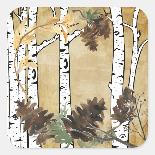 Pegatinas de árbol birch y cono de pino (Anverso)