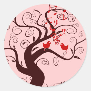 Pegatinas de árbol con remolino de pájaro lindo