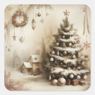 Pegatinas de árbol de Navidad vintage
