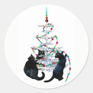 Pegatinas de árboles de navidad de gatos negros