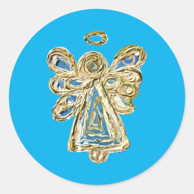 Pegatinas de Art Decó del Ángel de la Guardia Azul (Anverso)