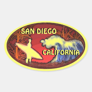 Pegatinas de arte amarillo surfista de San Diego C