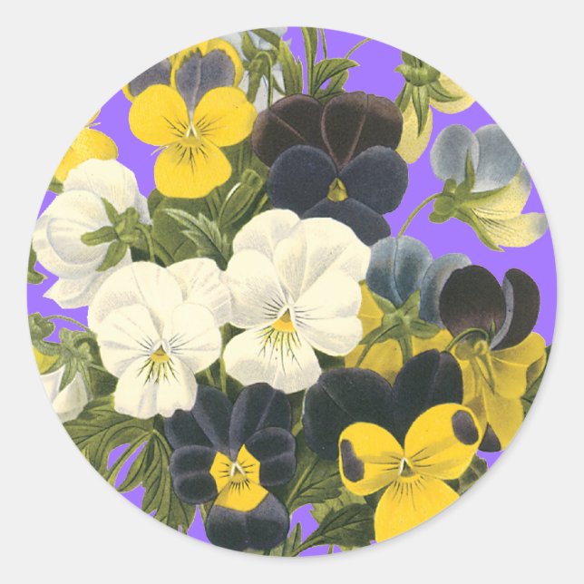 Pegatinas de arte botánico Pansy Violets (Anverso)