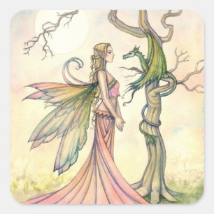 Pegatinas de arte de fantasía de hada y dragón