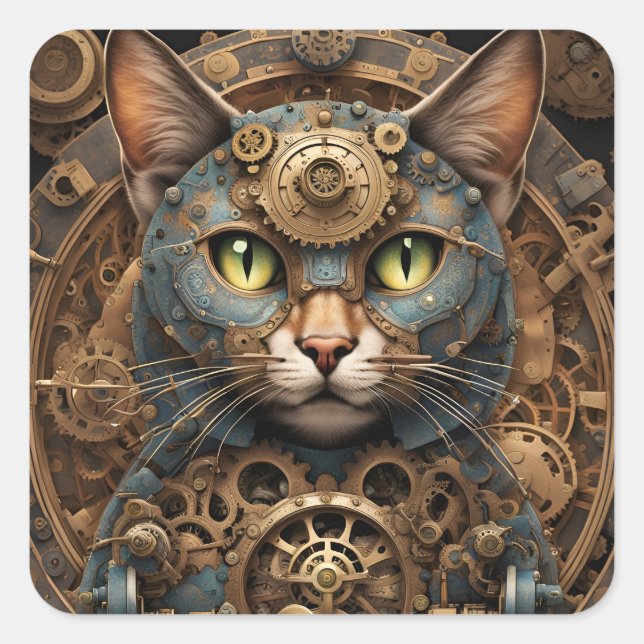 pegatinas de arte de imitación de un gato steampun (Anverso)