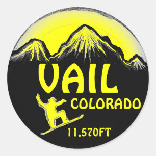 Pegatinas de arte de snowboard amarillos de Vail C